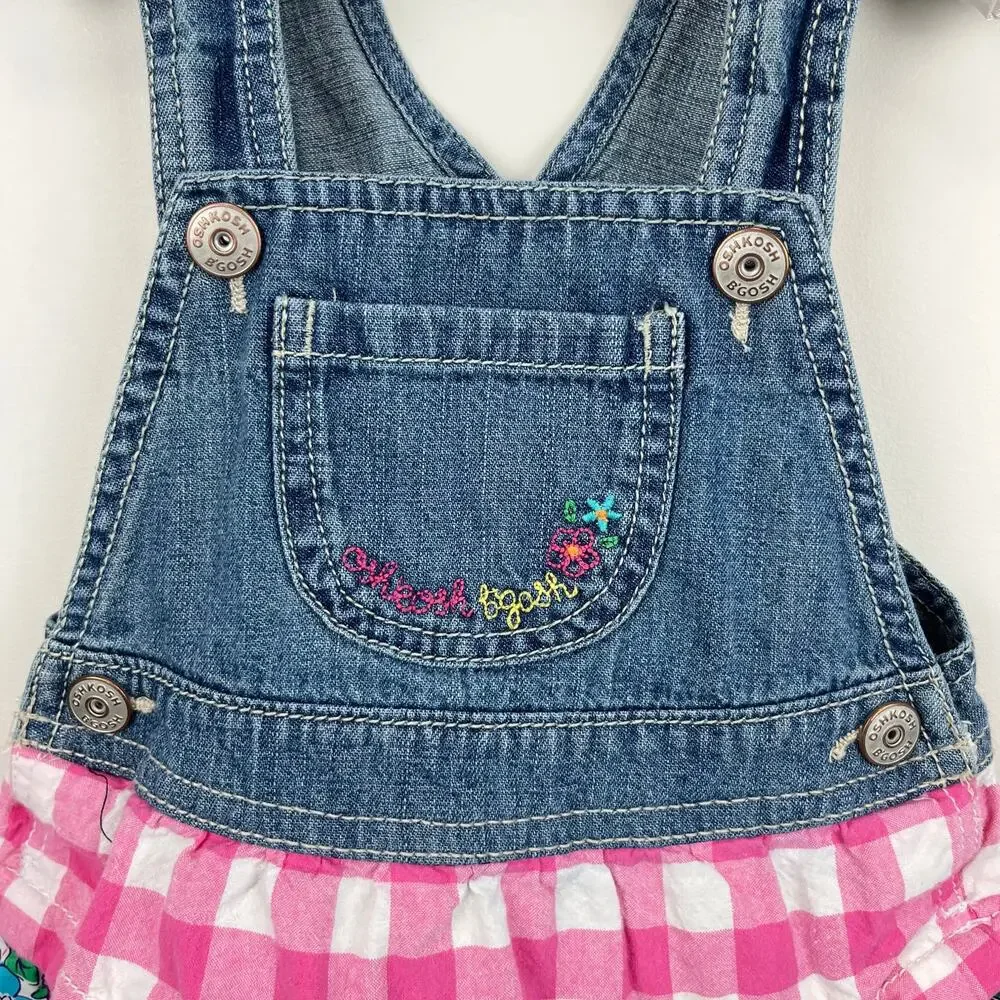 Vintage OshKosh B'gosh Floral Plaid Ruffle Skirtall Jumper 2T